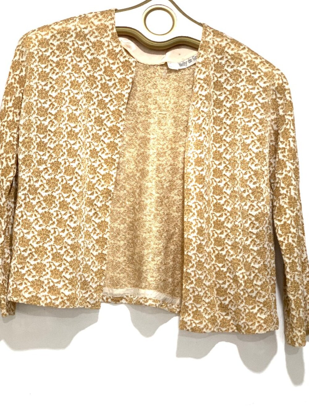 VINTAGE NELLY DE GRAB NEW YORK OPEN FRONT CROPPED FLORAL LACE JACKETS SIZE S